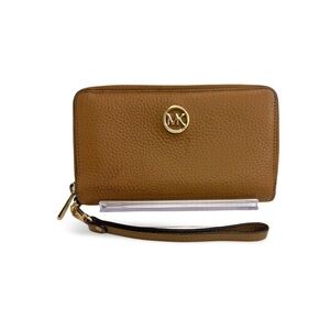 Michael Kors Pebbled Leather Zip Around Wristlet Wallet Brown